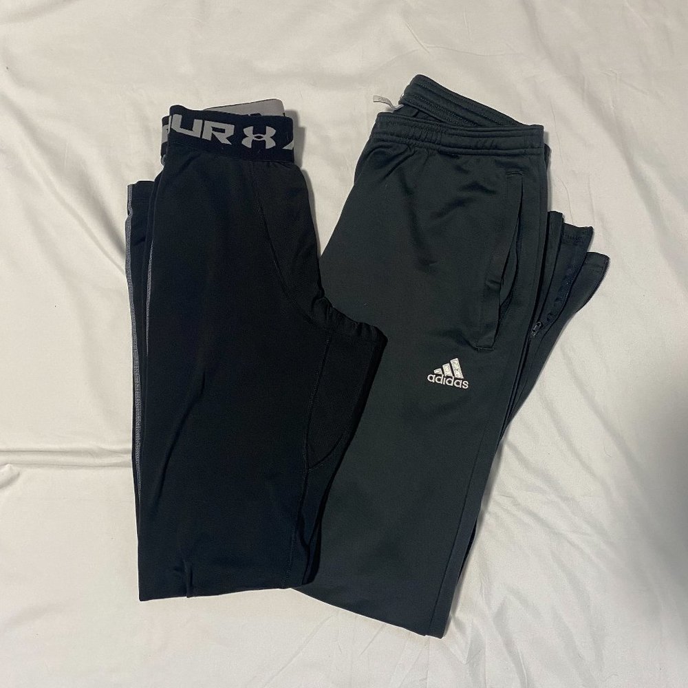 2 Pair Athletic Pants, 1 Under Armour/leggings, 1 Adidas gray track pant (Men's)